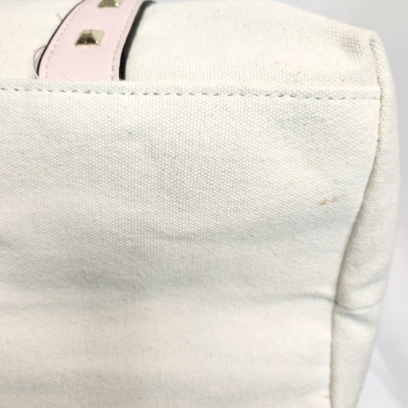 VICTORIA'S SECRET NWT CANVAS TOTE  pink trim and handles with gold tone … - Picture 7 of 8